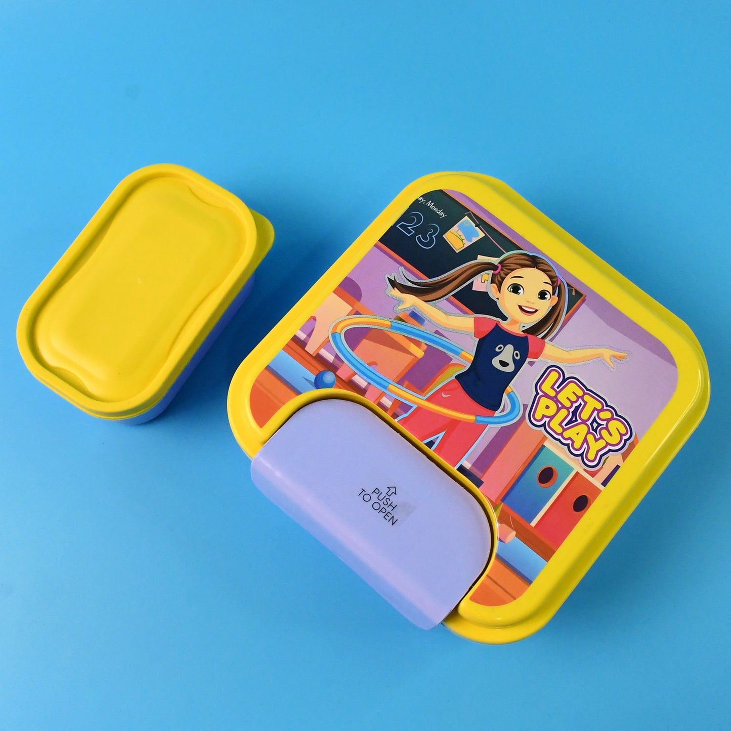 Wukusy kids lunch box set with small inner container, spoon, and fork for children, ideal for school lunches.