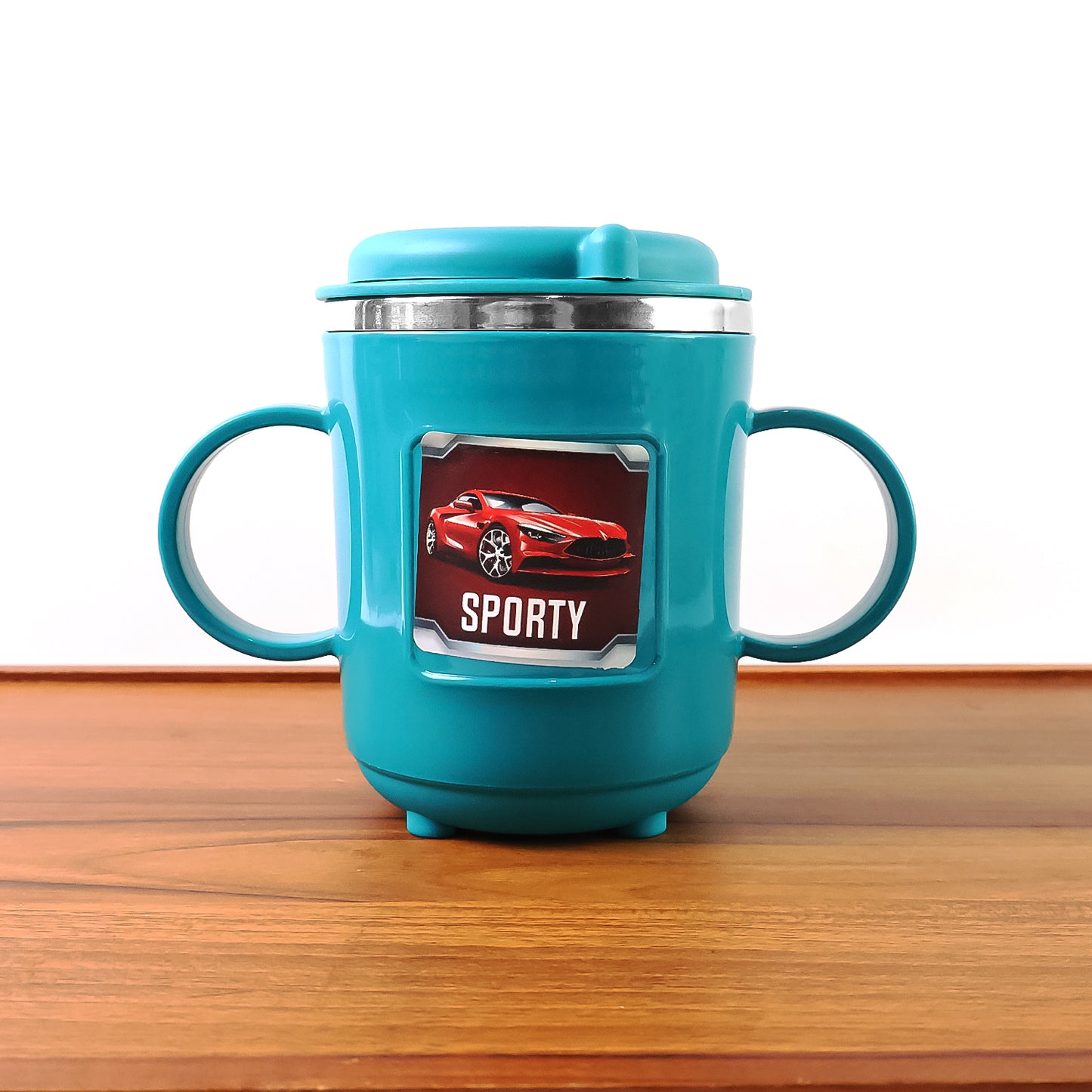 Wukusy kids sporty sipper mug with straw, dual handles, 300ml capacity, designed for children, in vibrant colors.