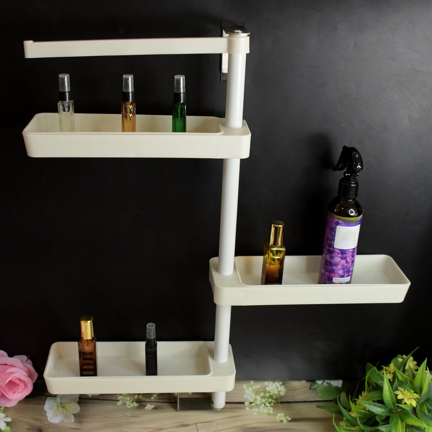 Wukusy rotating shelf storage racks set, adjustable and multipurpose for kitchen organization and home storage solutions.