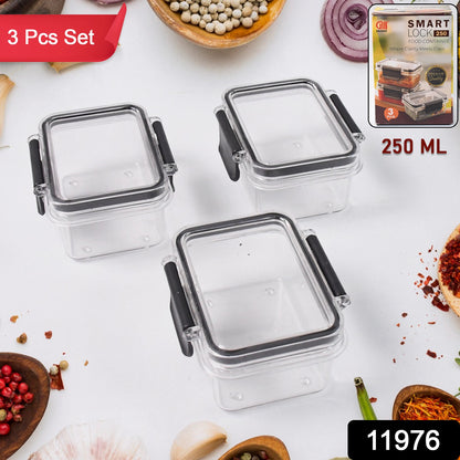 Wukusy 3-piece kitchen storage container set with 250ml capacity, air seal lock lids, ideal for food organization and freshness