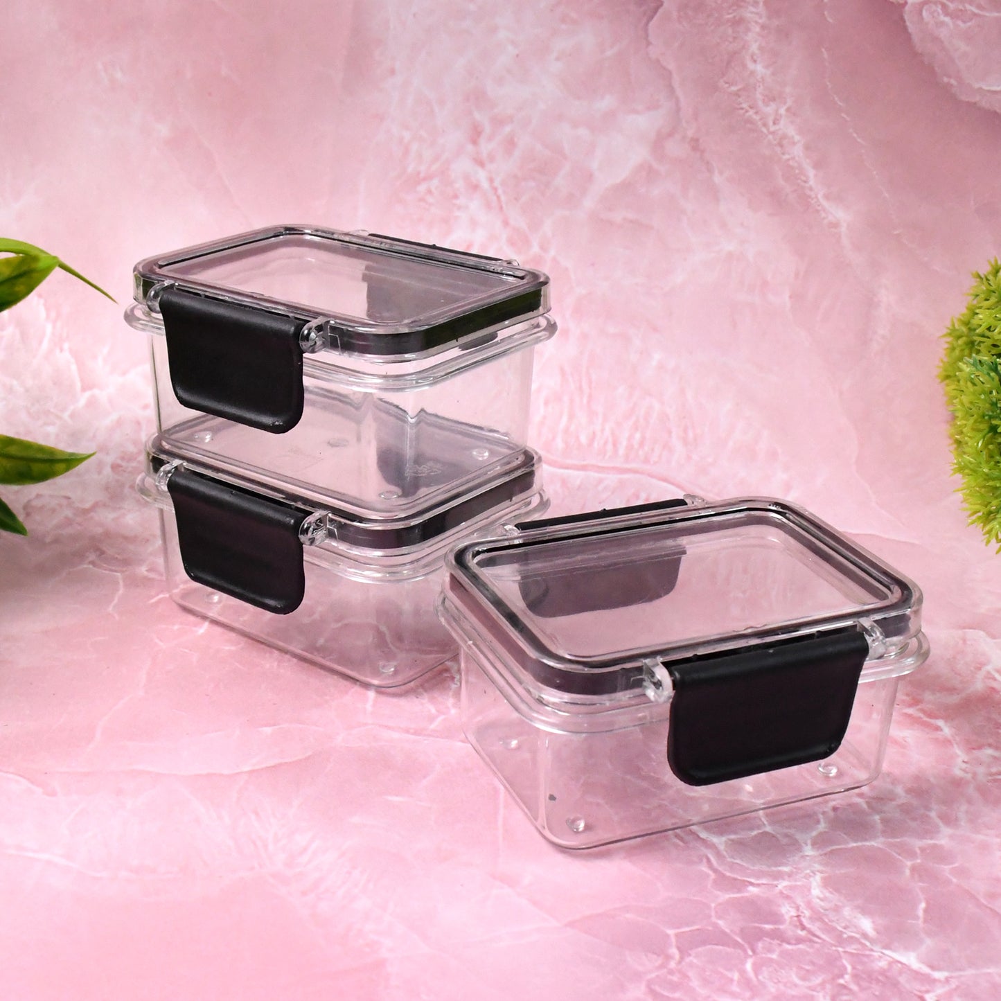 Wukusy 3-piece kitchen storage container set with air seal lock lids, 250ml capacity each, for fresh food storage.