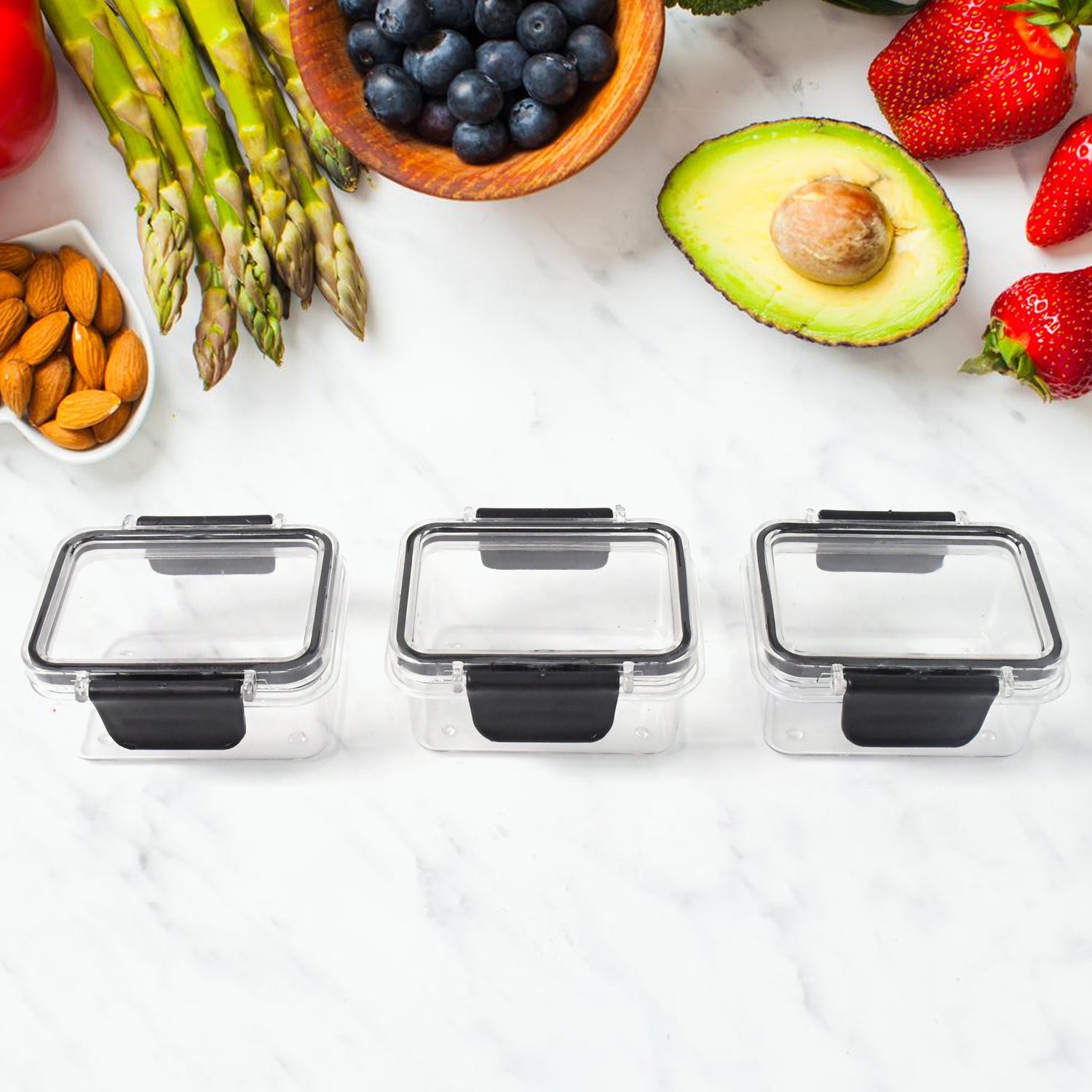 Wukusy 3-piece kitchen storage containers with 250ml capacity, air seal lock lids, perfect for airtight food storage.