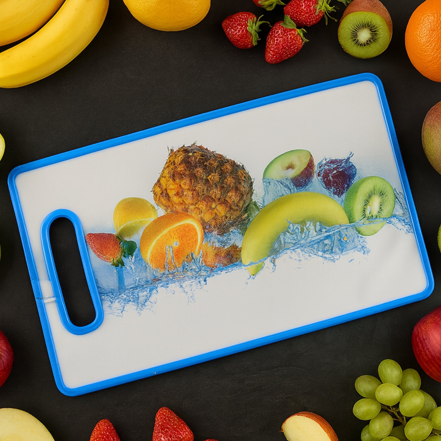 Large rectangular Wukusy fruit print cutting board, 36x22cm, ideal for kitchen food prep and serving.