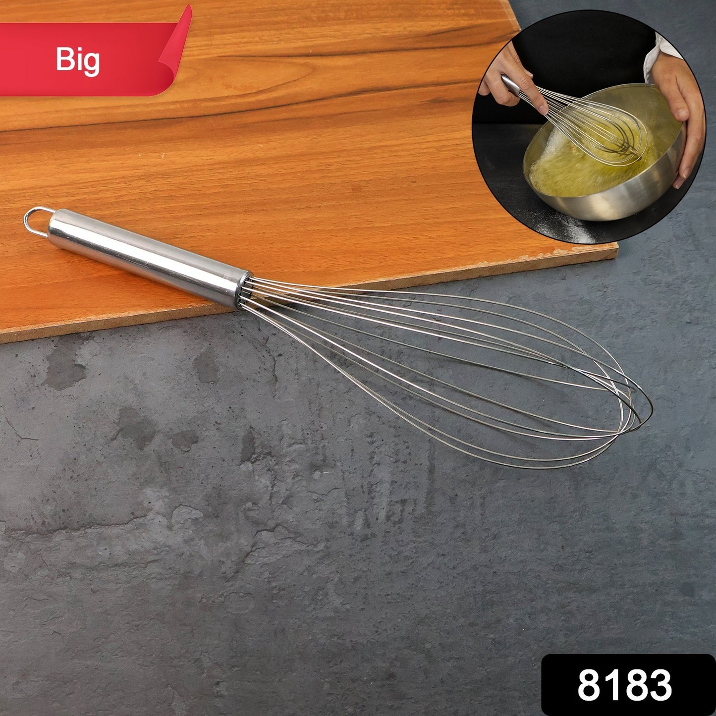 Large stainless steel balloon whisk by Wukusy, heavy-duty kitchen tool, 30cm for mixing and whipping in the home kitchen.