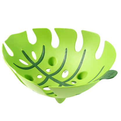 Wukusy leaf-shaped plastic fruit basket for home and kitchen storage, featuring a decorative leaf design for fruit organization.