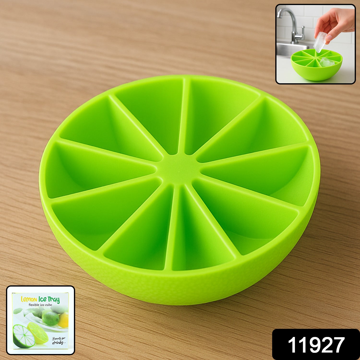 Lemon-shaped flexible silicone ice cube tray with 8 round ice molds for home and kitchen use by Wukusy