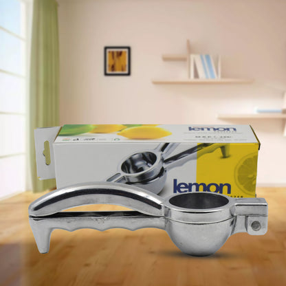 Wukusy steel lemon squeezer in a kitchen setting, showcasing its durable, polished metal design for efficient citrus juicing.