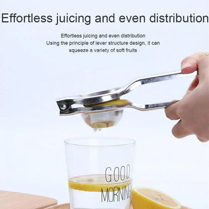 Wukusy steel lemon squeezer in a home and kitchen setting, demonstrating its durable, polished metal design for citrus juicing.