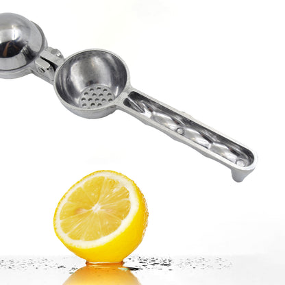 Steel lemon squeezer by Wukusy, perfect for extracting juice from fresh lemons in home and kitchen use.