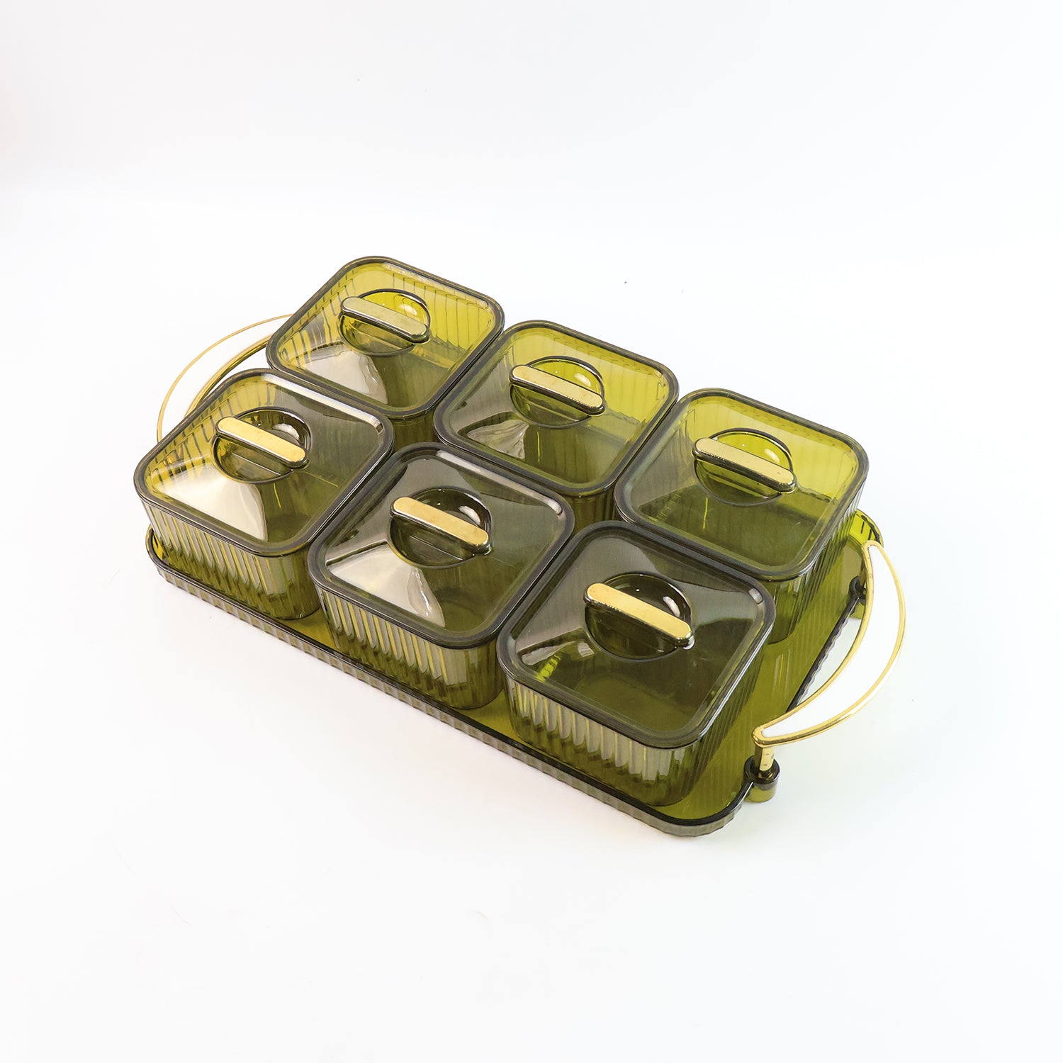 Six transparent Wukusy Liger spice jars with lids and tray, each approx 400ml, for versatile kitchen storage.