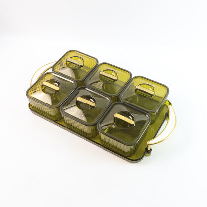 Six transparent Wukusy Liger spice jars with lids and tray, each approx 400ml, for versatile kitchen storage.
