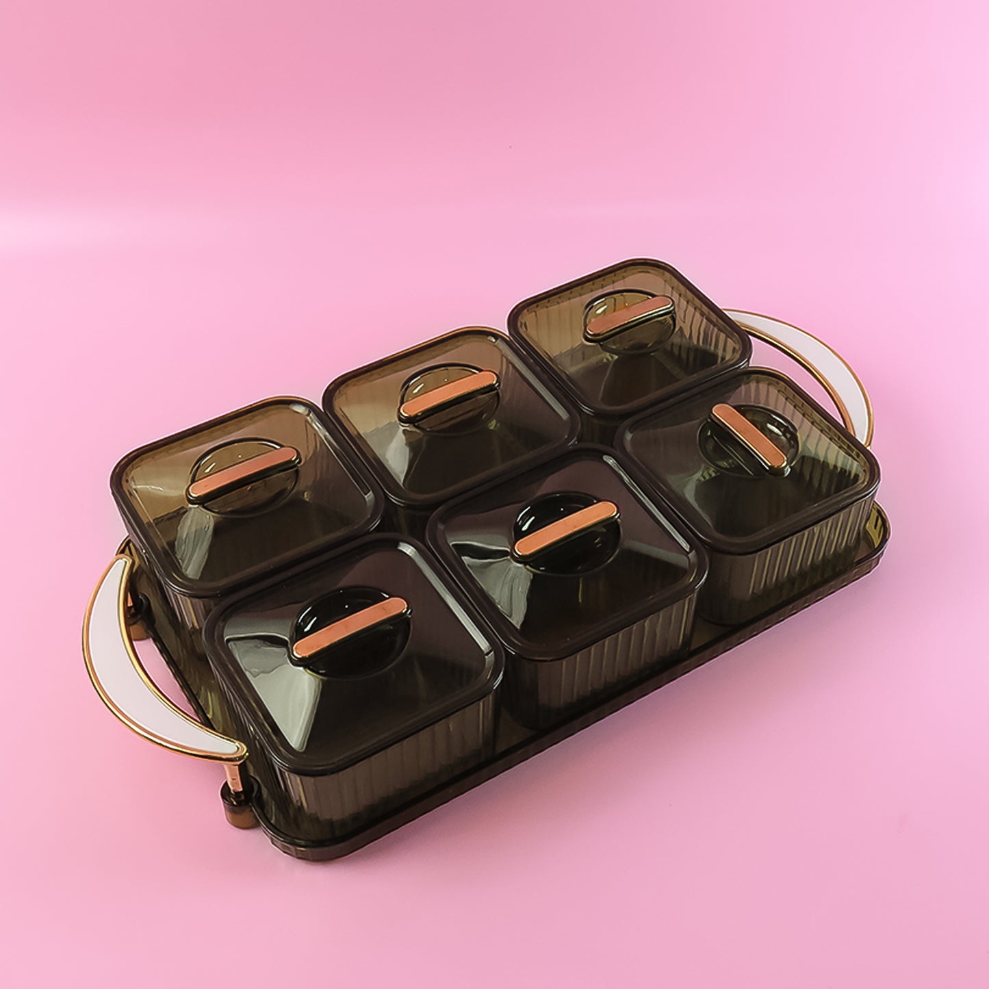 Set of six Wukusy transparent spice jars with lids and tray, each approximately 400ml, for kitchen storage and organization.
