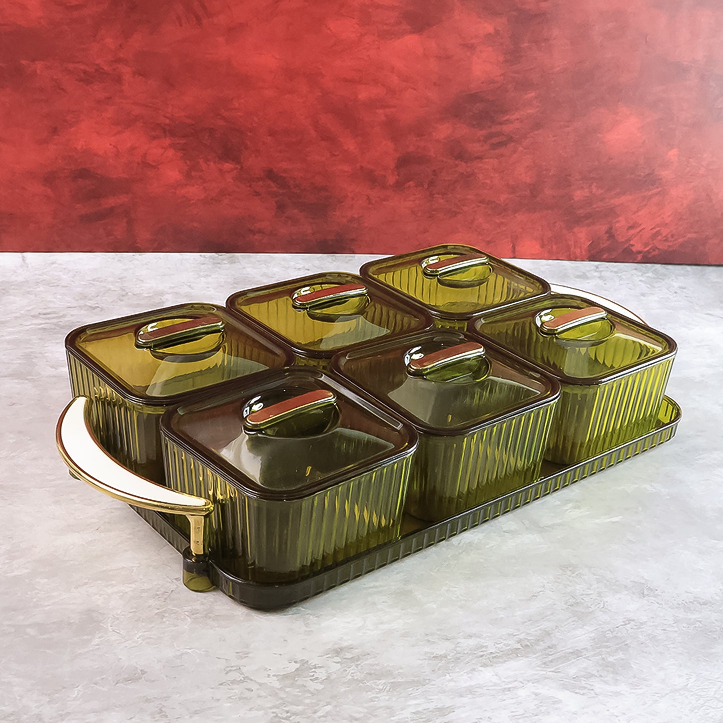 Set of six transparent spice jars with lids and tray, each approximately 400ml, by Wukusy for versatile kitchen storage.