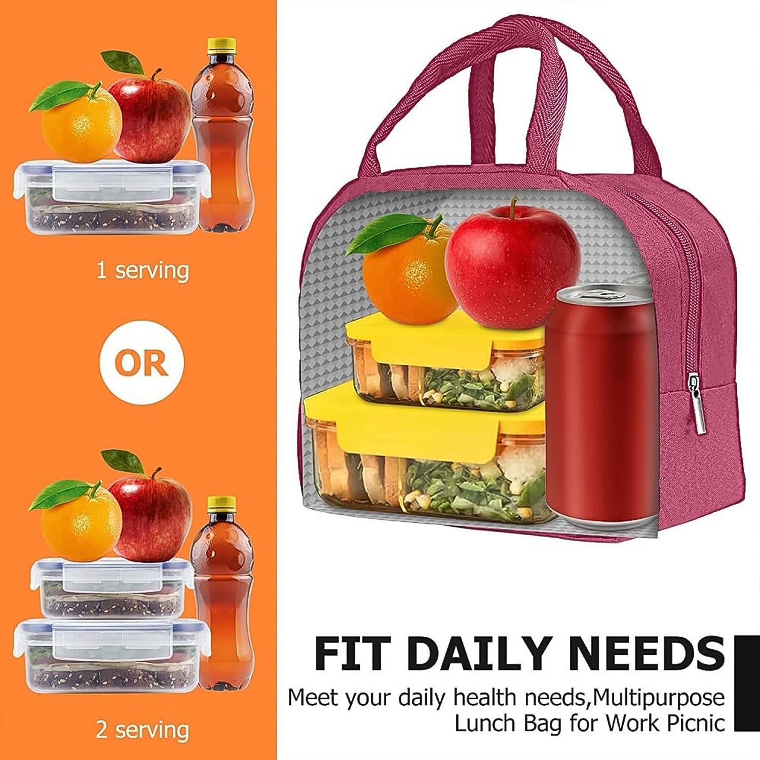 Wukusy insulated lunch box bag for women and men with zipper, compact and portable for carrying meals and snacks.