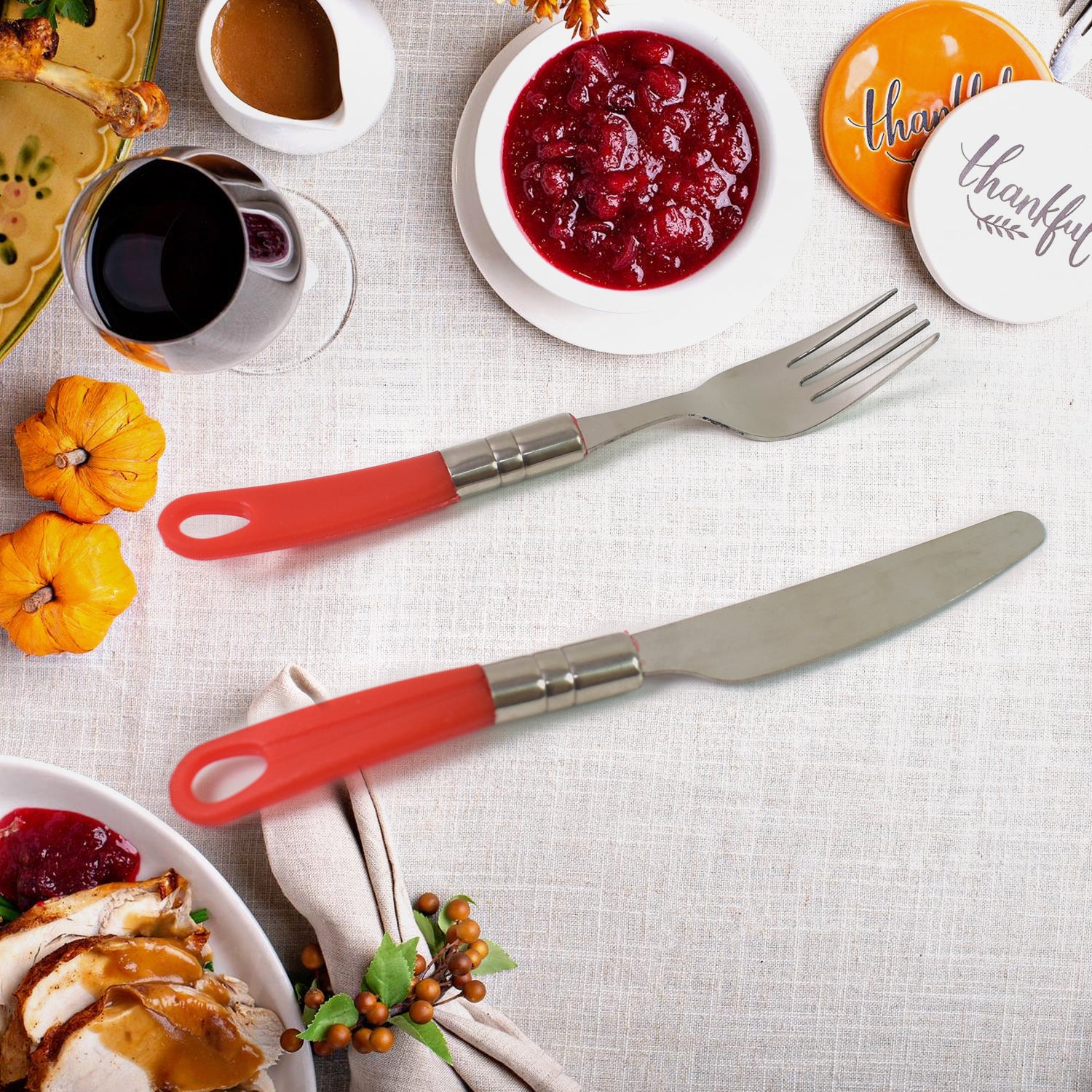Wukusy 26-piece luxury stainless steel cutlery set with stand for elegant dining table setting in home and kitchen.