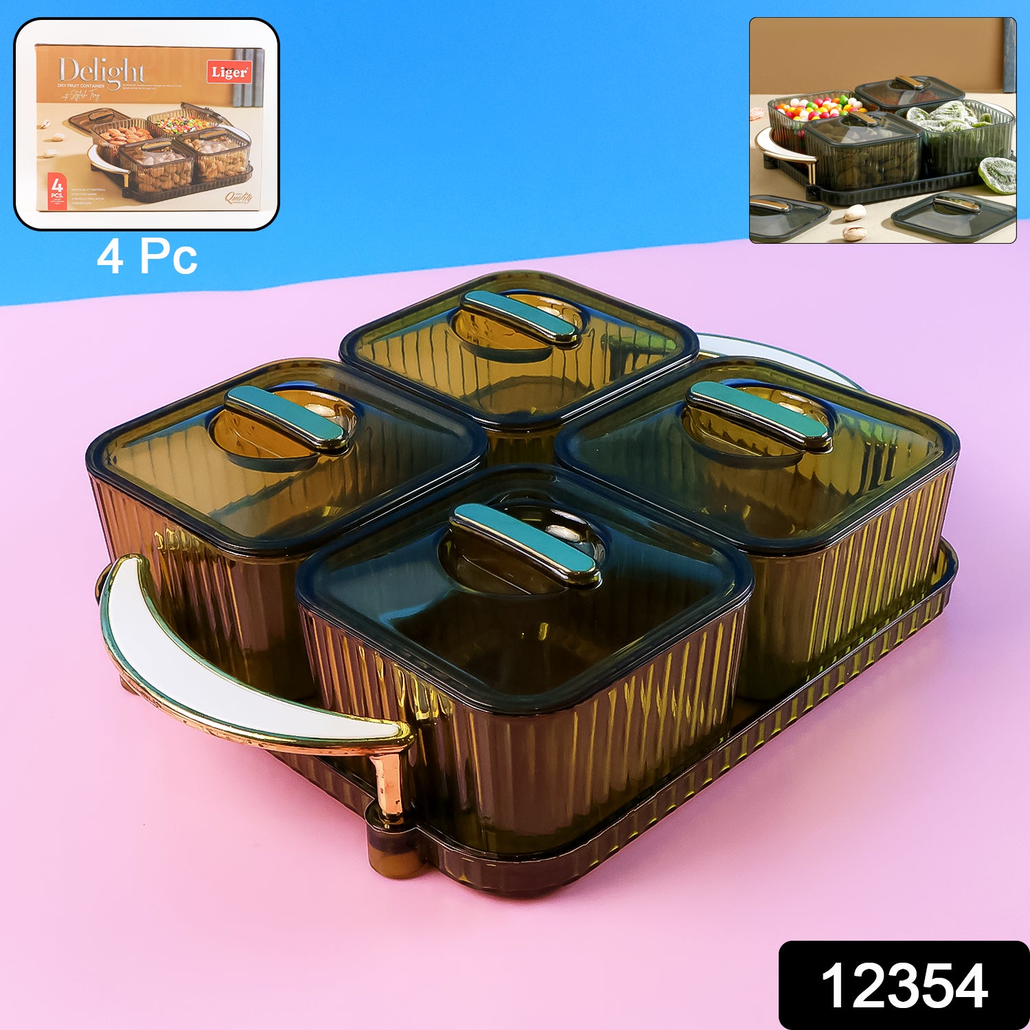 Wukusy Luxury Delight 4-piece dryfruit storage box set for home and kitchen organization, with clear lids and sleek design.