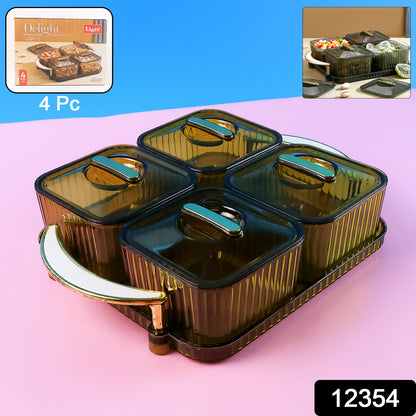 Wukusy Luxury Delight 4-piece dryfruit storage box set for home and kitchen organization, with clear lids and sleek design.