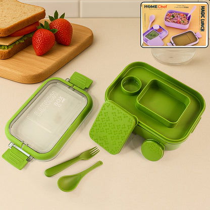 Wukusy Magic Lunch Box with leakproof compartments for easy meal storage, featuring multiple sections and a secure lid.
