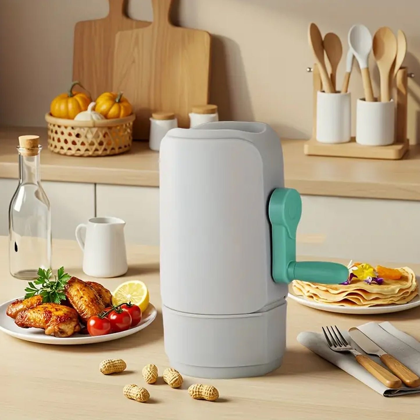 Wukusy manual hand-crank peanut sheller machine for home and kitchen use, with a sturdy metal construction and ergonomic handle.