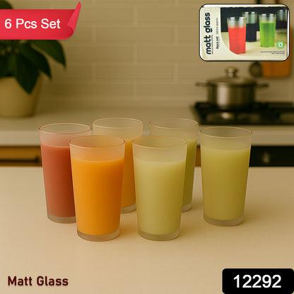 Set of six Wukusy matte finish glass tumblers, 300ml each, perfect for home and kitchen use.
