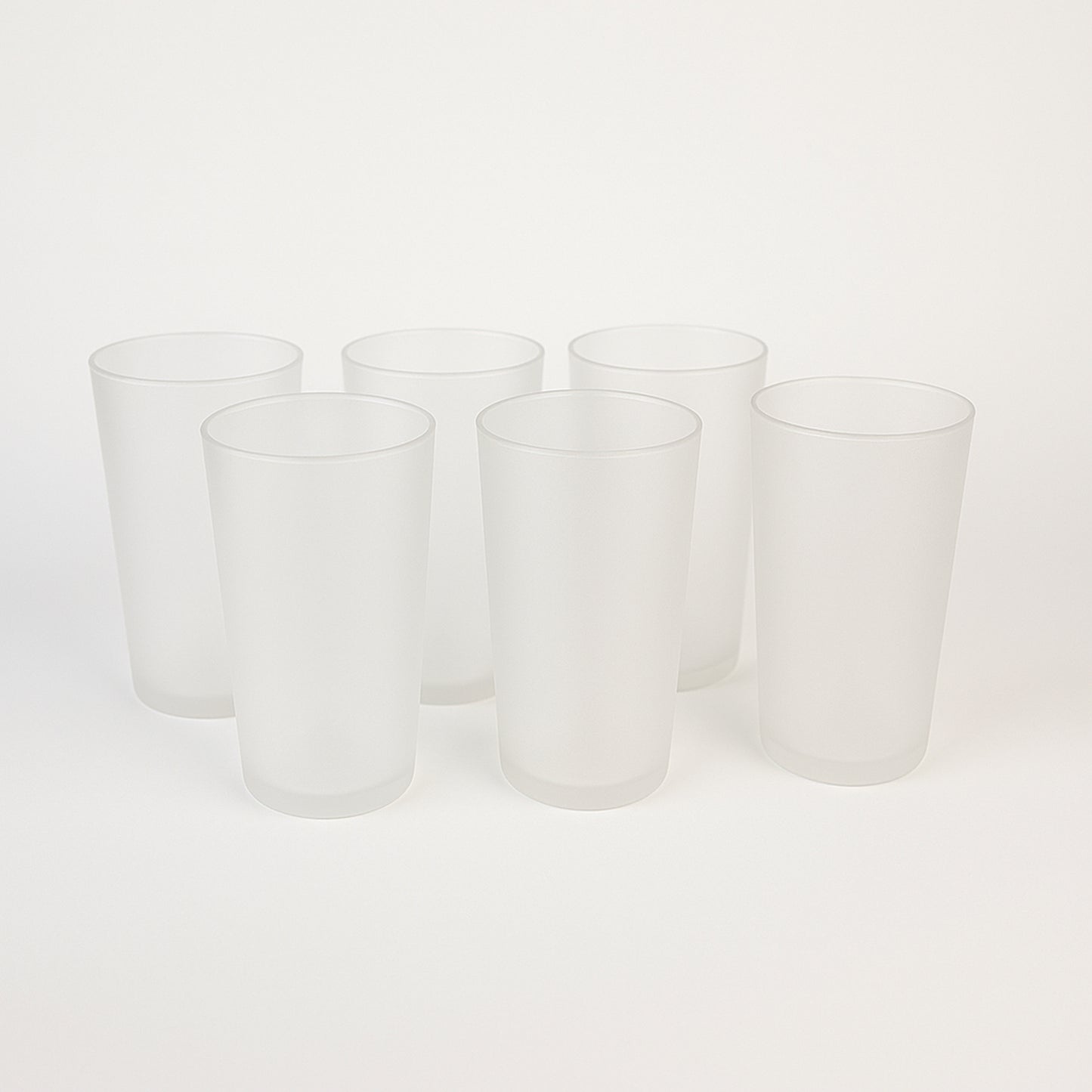 Set of six Wukusy matte finish glass tumblers, approximately 300ml each, ideal for home and kitchen use.