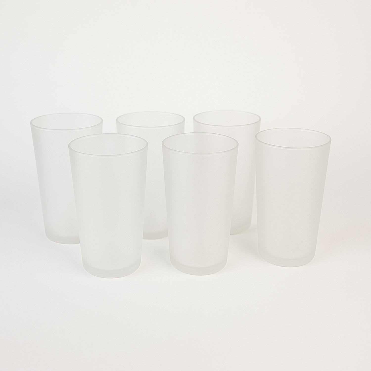 Set of six Wukusy matte finish glass tumblers, approximately 300ml each, ideal for home and kitchen use.