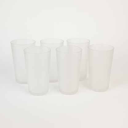 Set of six Wukusy matte finish glass tumblers, approximately 300ml each, ideal for home and kitchen use.