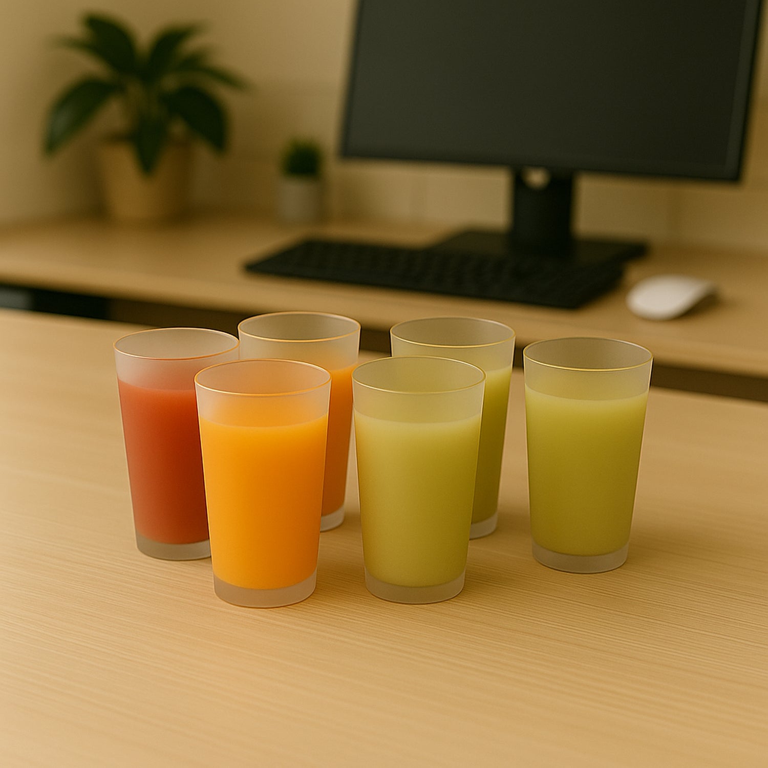Set of six Wukusy matte finish glass tumblers, approximately 300ml each, for stylish home and kitchen use.