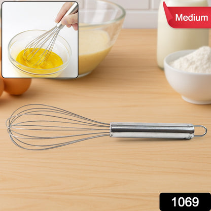 Wukusy medium stainless steel balloon whisk, 24cm, for mixing and whisking in kitchen, durable and easy to clean.