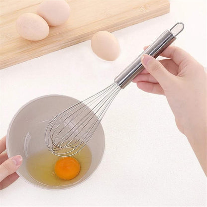 Medium stainless steel balloon whisk by Wukusy, 24cm, ideal for mixing and whipping in home and kitchen cooking tasks.