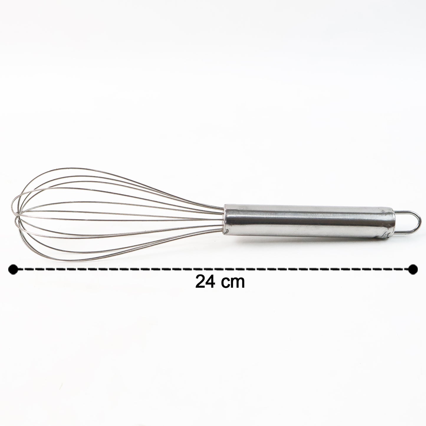 Medium stainless steel balloon whisk by Wukusy, 24cm, ideal for mixing and whisking in home and kitchen cooking tasks.
