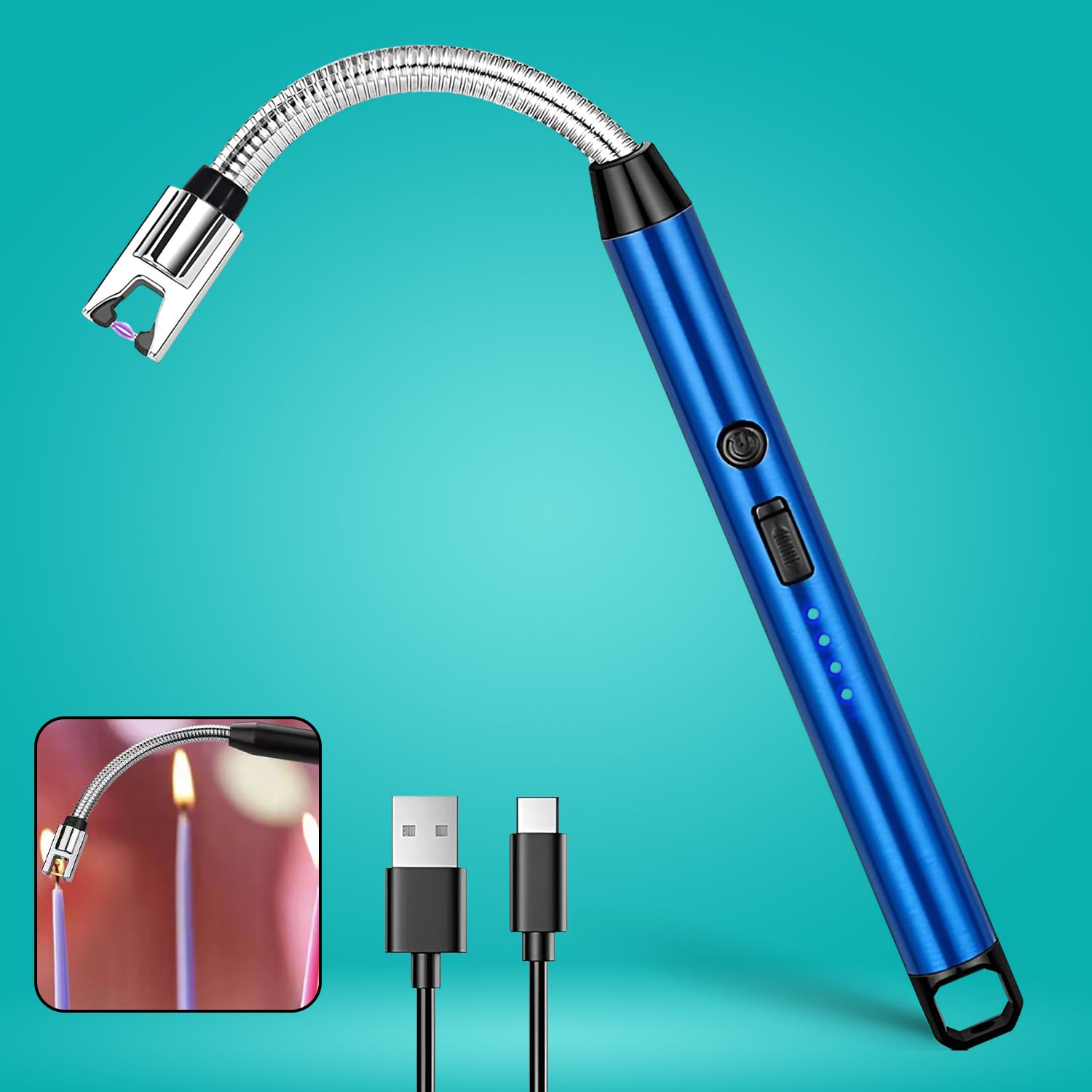 Wukusy rechargeable electric arc lighter with flexible neck, metal body, ideal for home and kitchen use, 1 piece.