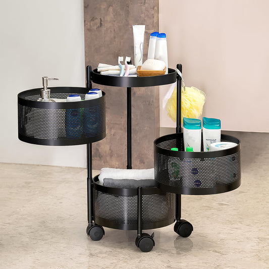 Wukusy metal round kitchen trolley with three layers and wheels, high-quality stainless steel home and kitchen storage cart