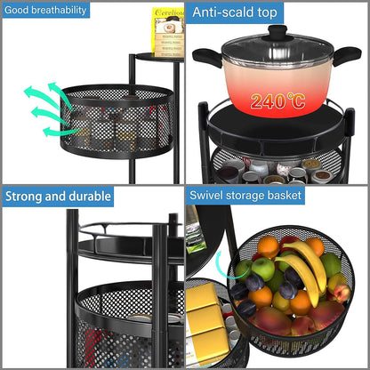 Wukusy metal round kitchen trolley with three layers, high-quality steel construction, and wheels for easy mobility.