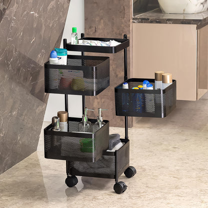 Wukusy metal square kitchen trolley with four shelves and wheels, ideal for home kitchen storage and organization.