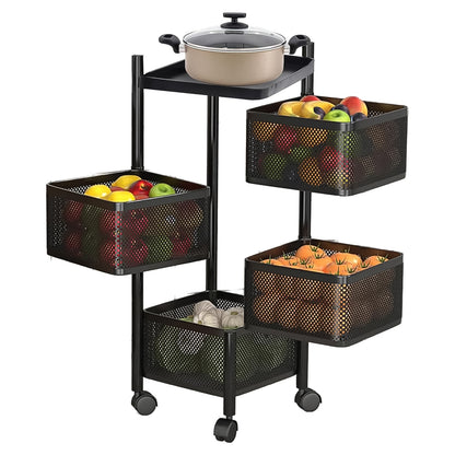 Wukusy metal square kitchen trolley with four layers and wheels, ideal for home kitchen storage and organization.