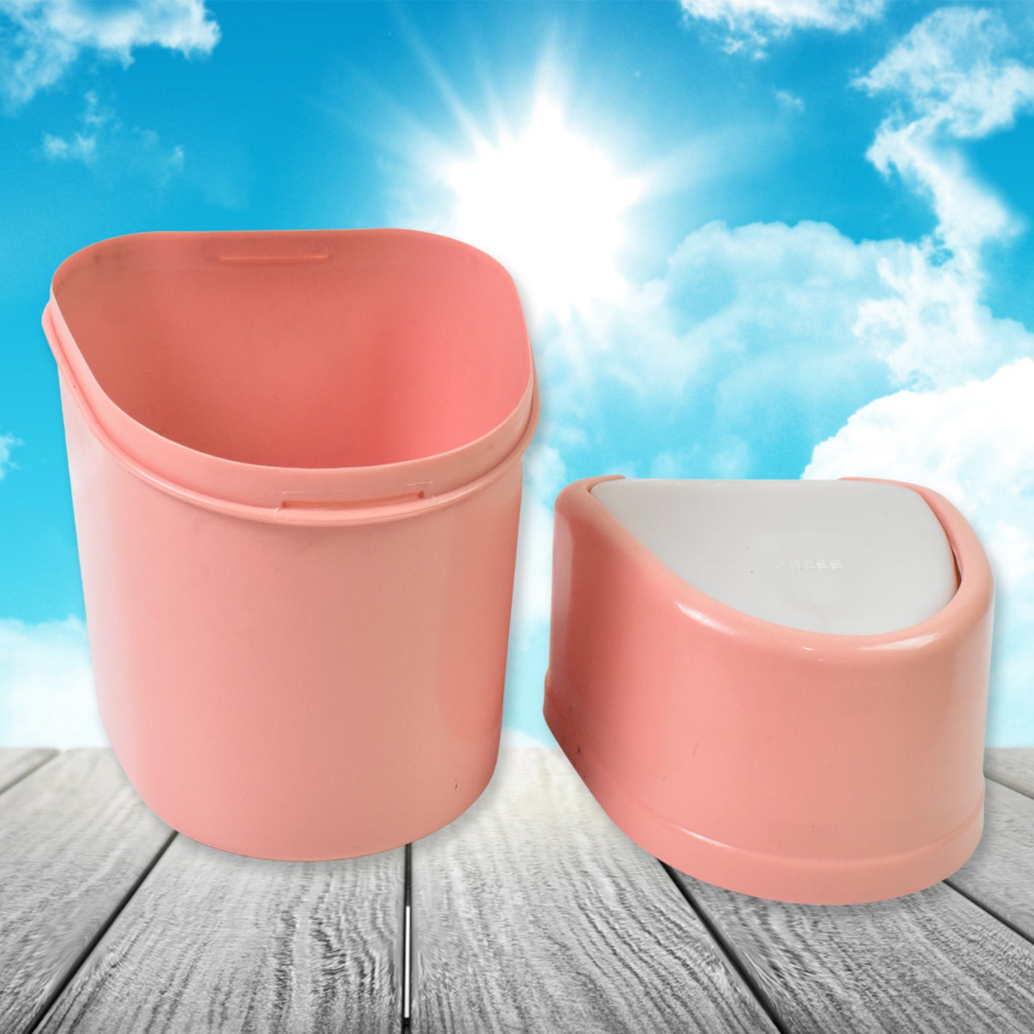Wukusy plastic mini trash can with lid for home and kitchen use, small garbage bin for waste disposal.