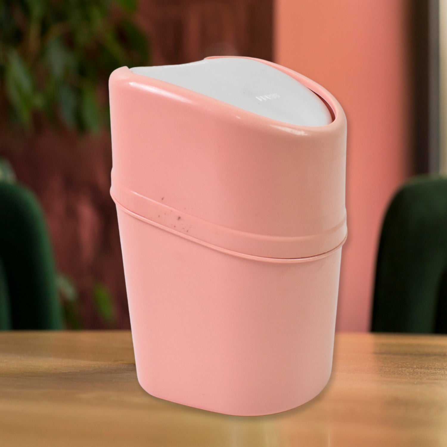 Wukusy plastic mini trash can with lid for home and kitchen use, small garbage bin for waste disposal.