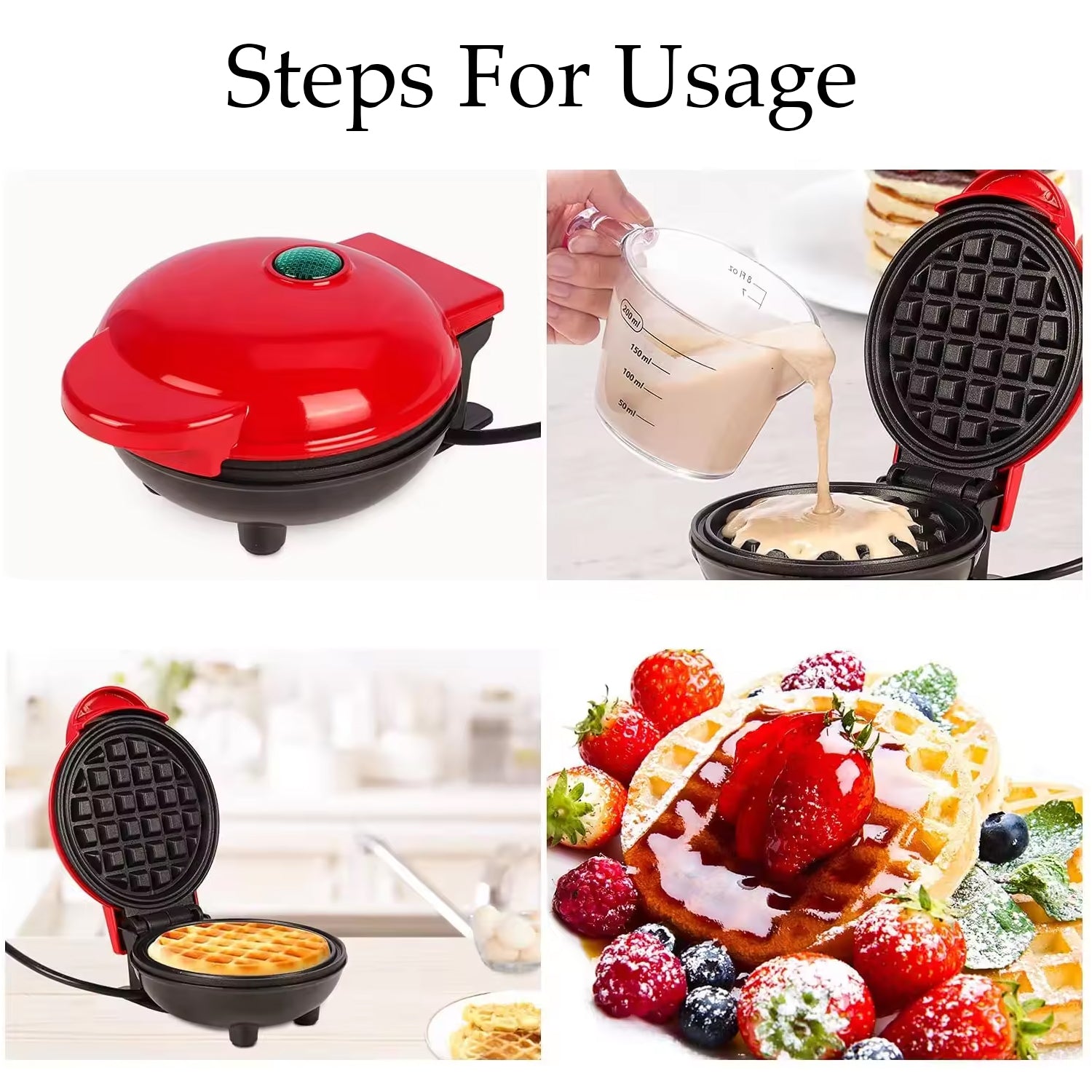 Wukusy mini waffle maker with non-stick surface, perfect for breakfast and snacks, compact home kitchen appliance.