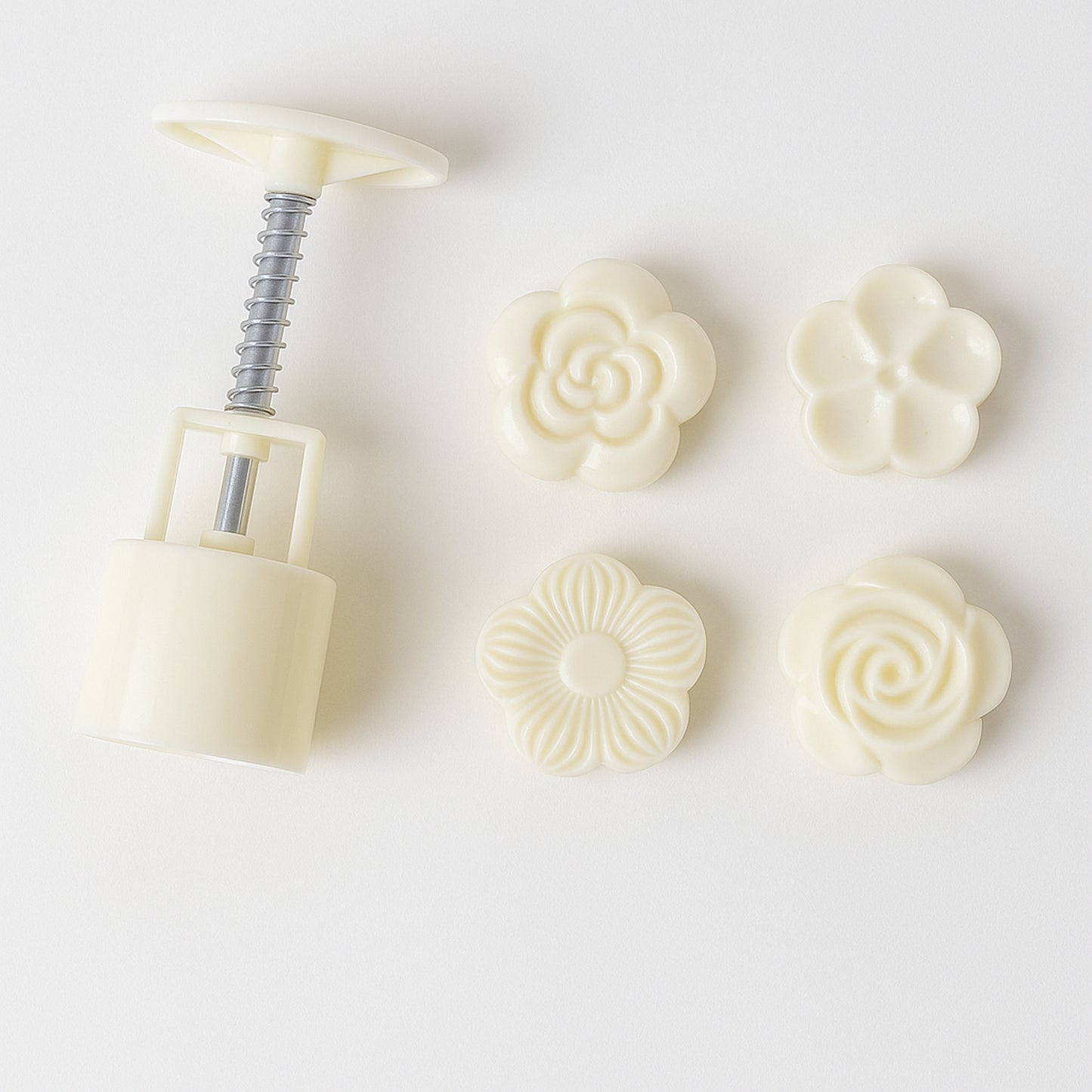 Wukusy mooncake press mold set with four decorative stamps for making traditional mooncakes at home.