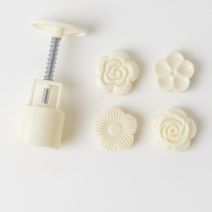 Wukusy mooncake press mold set with four decorative stamps for making traditional mooncakes at home.