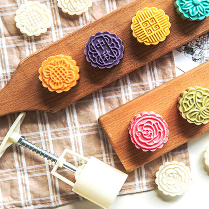 Wukusy mooncake press mold with 4 stamps set for creating decorative mooncakes in home and kitchen baking.