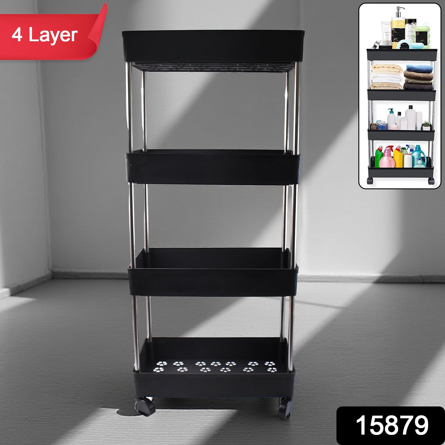 Wukusy movable storage rack trolley with multiple shelves, ideal for organizing kitchen or home space.