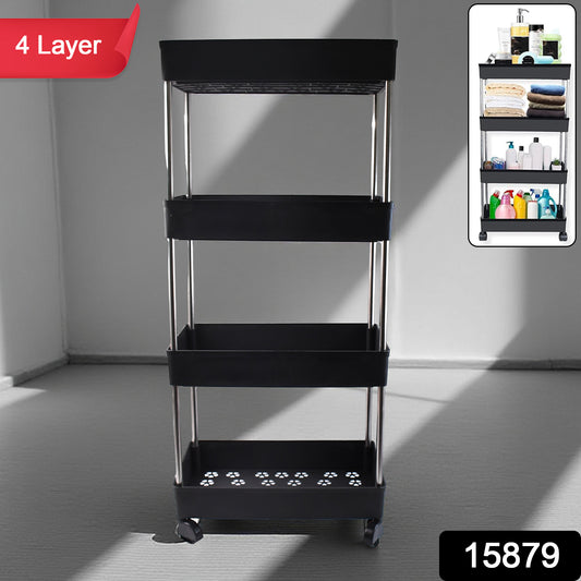 Wukusy movable storage rack trolley with multiple shelves, ideal for organizing kitchen or home space.