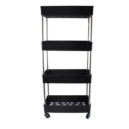 Wukusy movable storage rack trolley with multiple shelves for kitchen or home organization, sturdy metal frame and easy mobility.