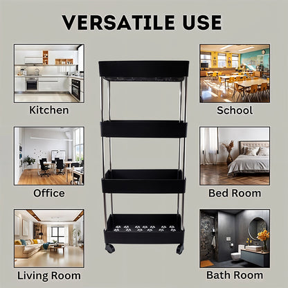 Wukusy movable storage rack trolley with multiple shelves for organizing kitchen or home essentials.