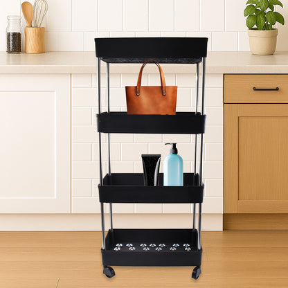 Wukusy movable storage rack trolley with multiple shelves, ideal for organizing kitchen or home supplies.