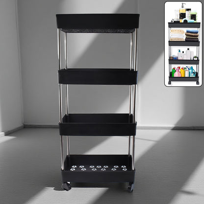 Wukusy movable storage rack trolley for home and kitchen with multiple shelves and sturdy wheels for easy mobility.
