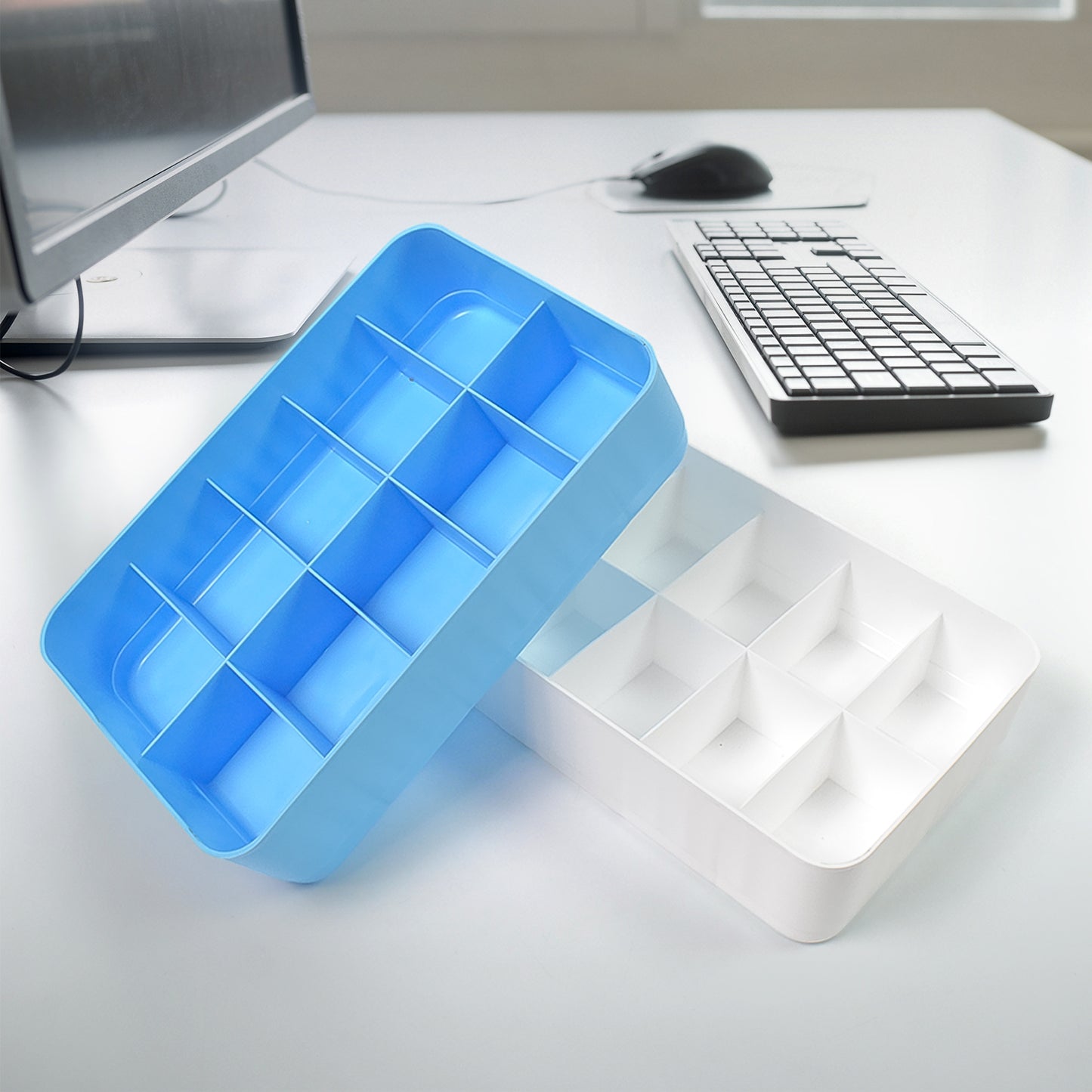 Wukusy multi-function desktop drawer storage box with 10-grid compartments for underwear and socks, set of 2, for home organization