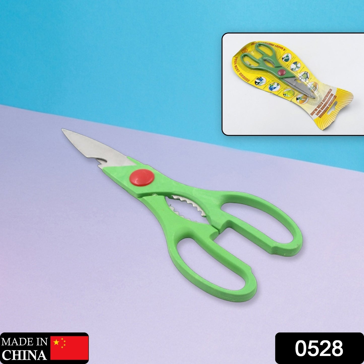 Wukusy multi-function kitchen scissors with bottle opener, stainless steel vegetable, fruit, cheese, and meat slicer with seafood scissors